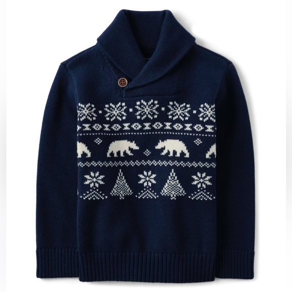 The Children’s Place Boys Navy Fair Isle Shawl Collar Sweater XXL 16 NWT - Picture 1 of 11